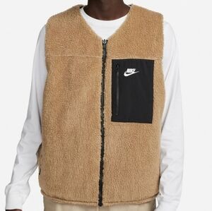 Nike Reversible Brown Faux Fur Sherpa And Black Zip Up Vest Pockets Size XXL